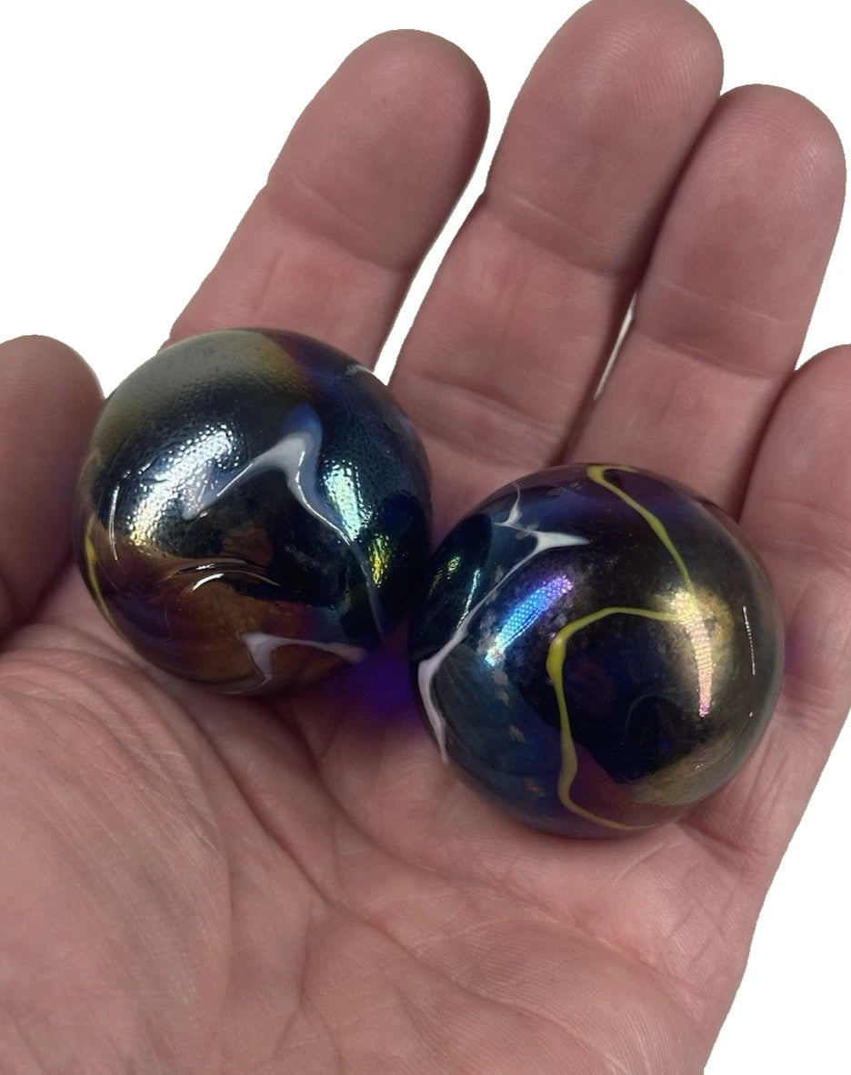 2 BOULDERS 35mm SNORKLE Glass Marbles