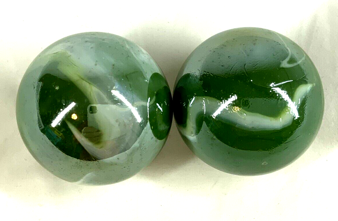 2-boulders-42mm-1-5-8-fungus-marbles-glass-ball-green-white-iridescent-large-swirl