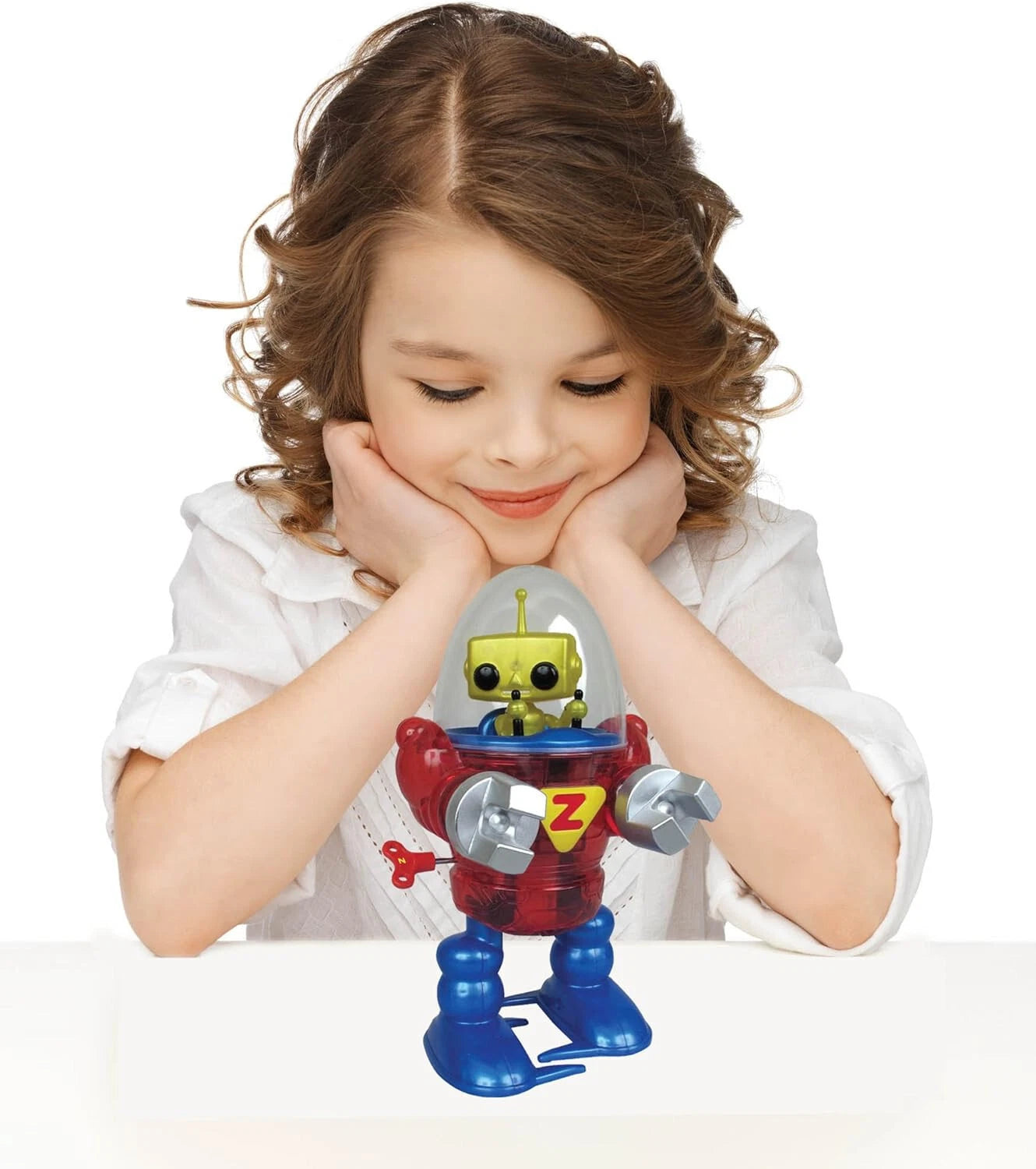 Z Classics Wind-Ups MERLIN Yellow Alein Walking Neutron Robot Plastic Toy 7.5"