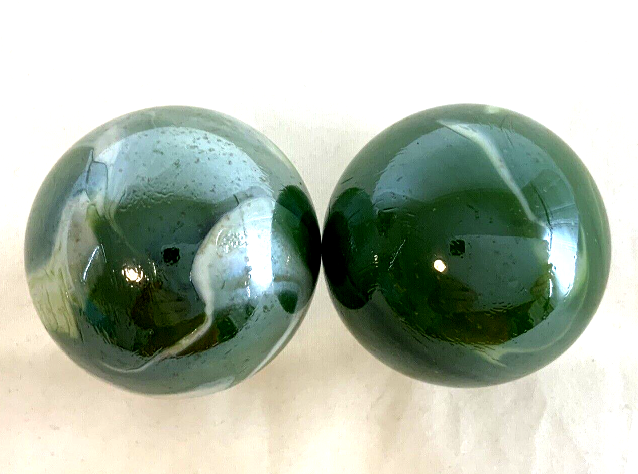2-boulders-42mm-1-5-8-fungus-marbles-glass-ball-green-white-iridescent-large-swirl