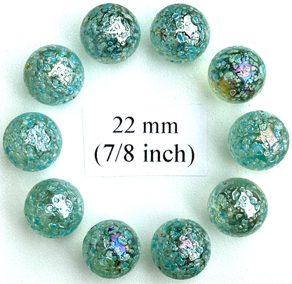 (Lot of10) SNOWFLAKE Clear/Blue Confetti Swirl Glass Marbles 22mm (7/8 inch) SHOOTER Taw Lot