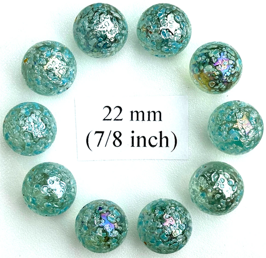 SNOWFLAKE Clear/Blue Confetti Swirl Glass Marbles 22mm (7/8 inch) SHOOTER Taw Lot