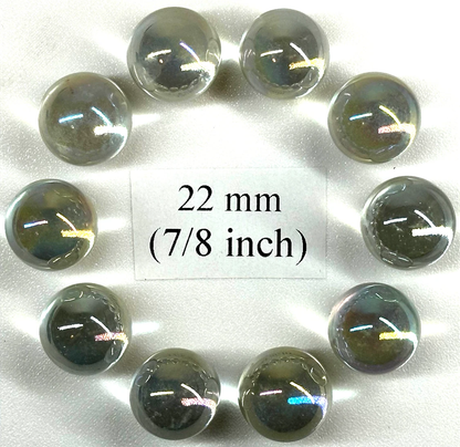 (Lot of 10) SOAP BUBBLE Clear Iridescent Glass Marbles 22mm (7/8 inch) SHOOTER Taw Lot