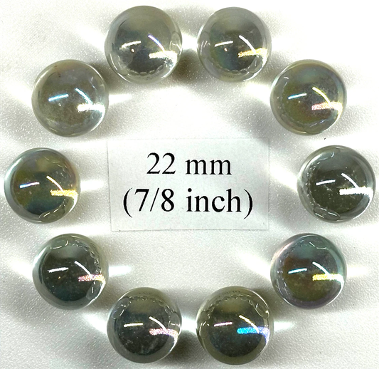 (Lot of 10) SOAP BUBBLE Clear Iridescent Glass Marbles 22mm (7/8 inch) SHOOTER Taw Lot