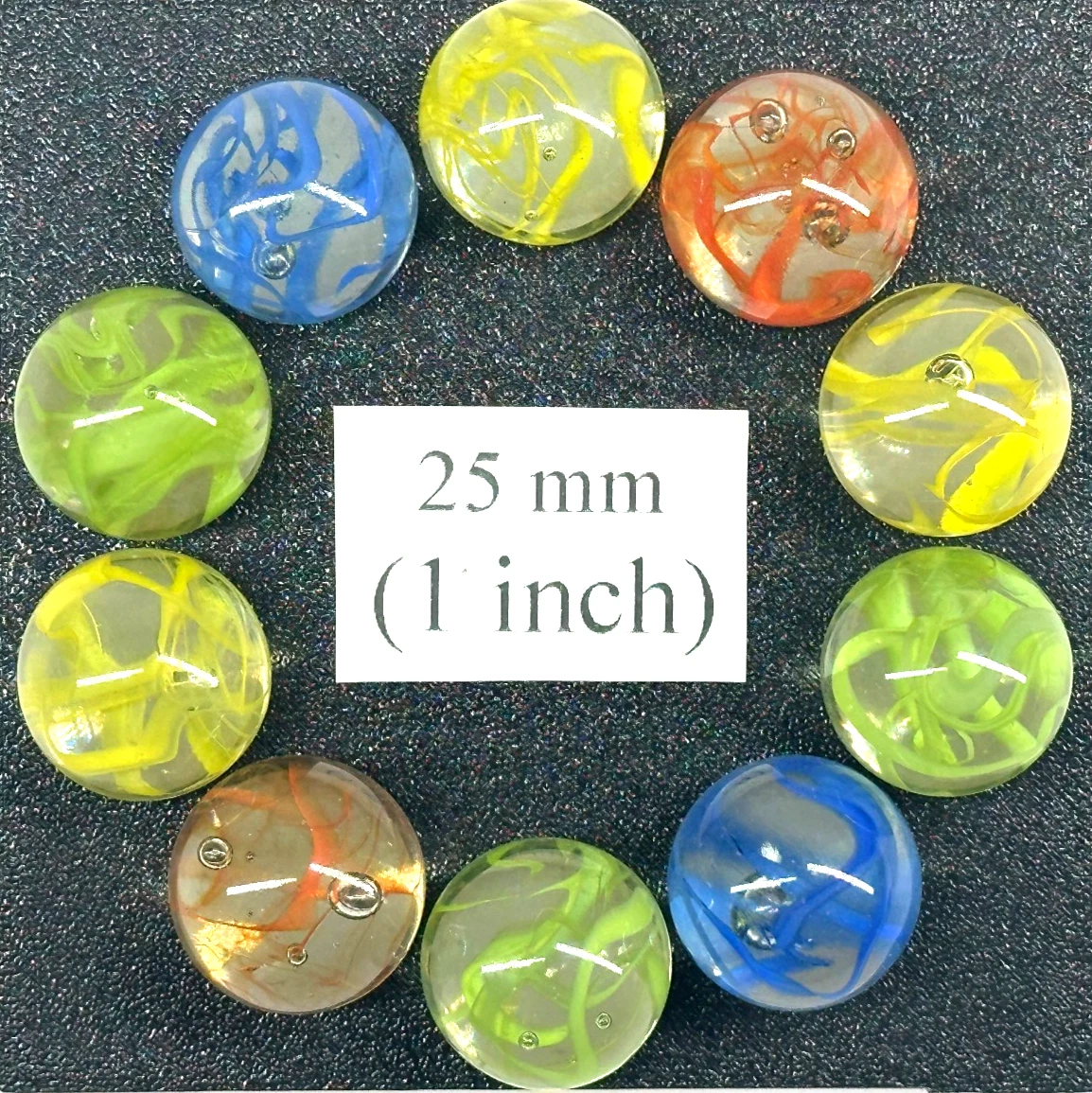 Spaghetti Red/Blue/Yellow random color mix Glass Marbles 25mm (1 inch) SHOOTER