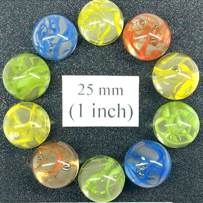Spaghetti Red/Blue/Yellow random color mix Glass Marbles 25mm (1 inch) SHOOTER