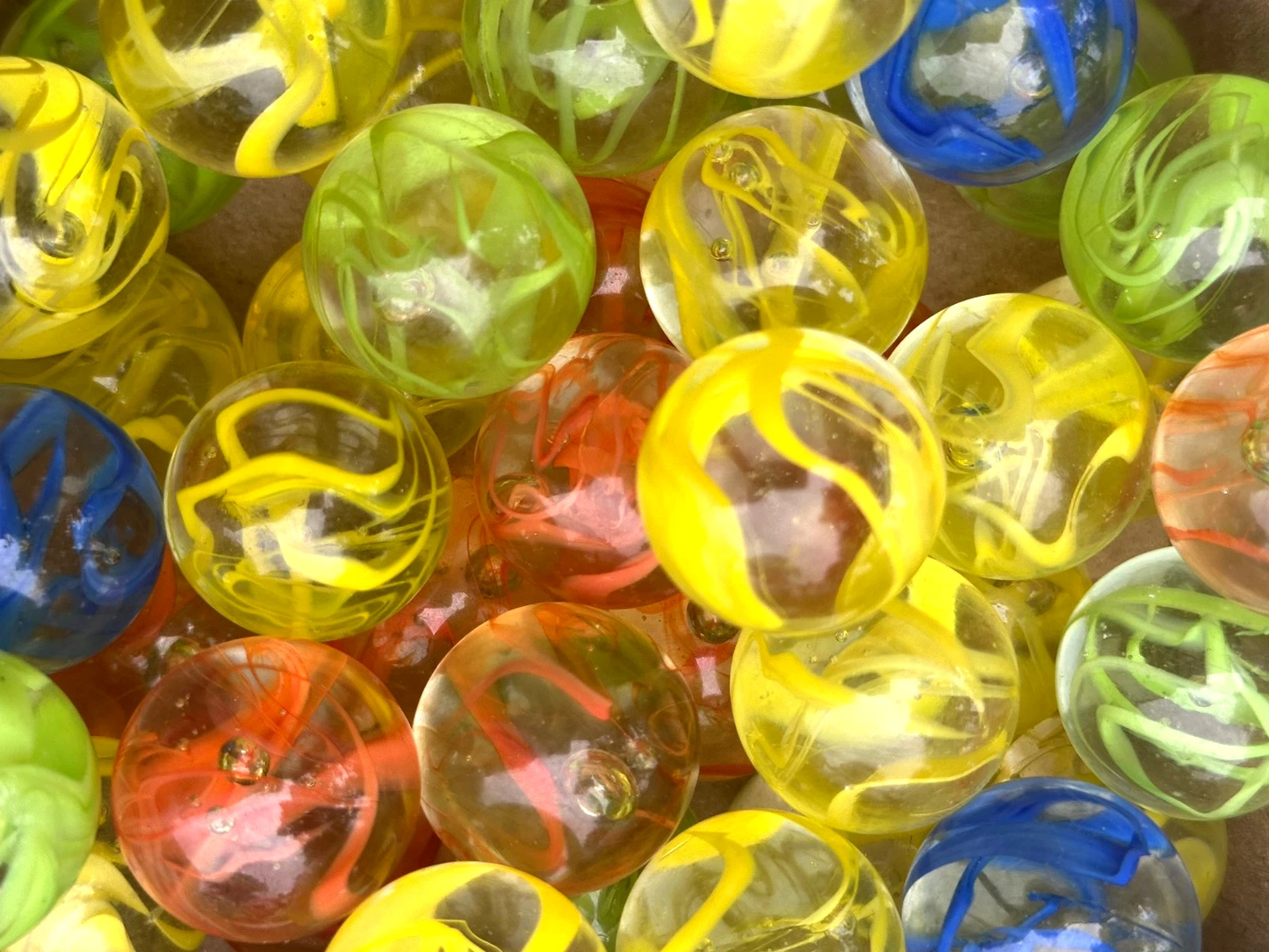 Spaghetti Red/Blue/Yellow random color mix Glass Marbles 25mm (1 inch) SHOOTER