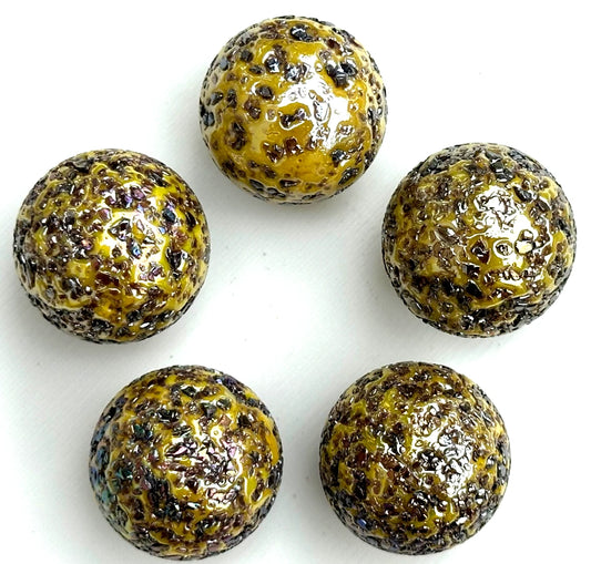 (Lot of 5) SPINOSAURUS Yellow/brown Confetti Swirl Glass Marbles 22mm (7/8 inch) SHOOTER Taw Lot