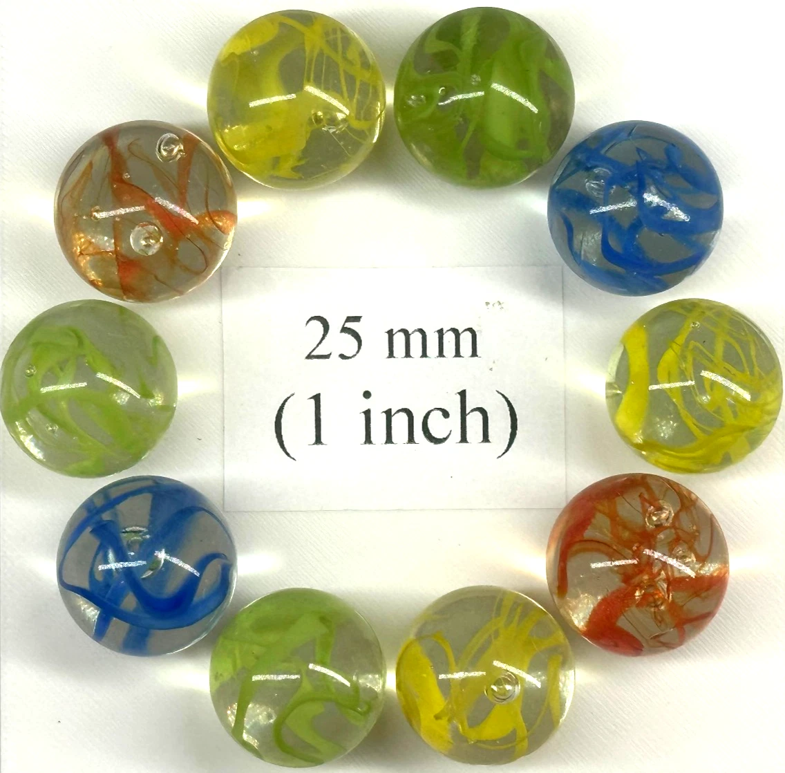 Spaghetti Red/Blue/Yellow random color mix Glass Marbles 25mm (1 inch) SHOOTER