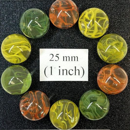 Spaghetti Red/Green/Yellow random color mix Glass Marbles 25mm (1 inch) SHOOTER (Lot of 10)
