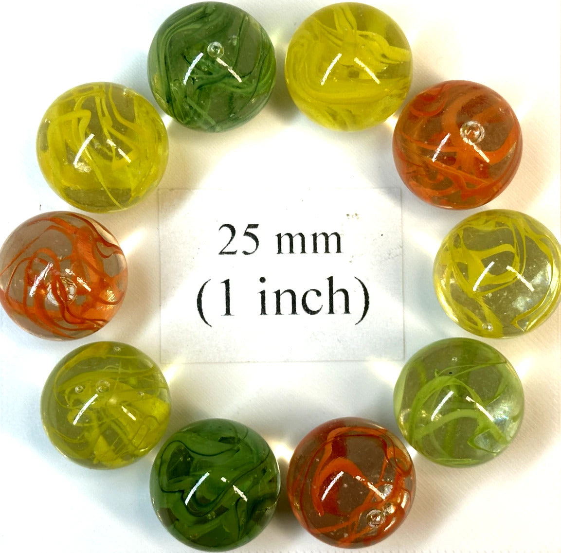 Spaghetti Red/Green/Yellow random color mix Glass Marbles 25mm (1 inch) SHOOTER (Lot of 10)
