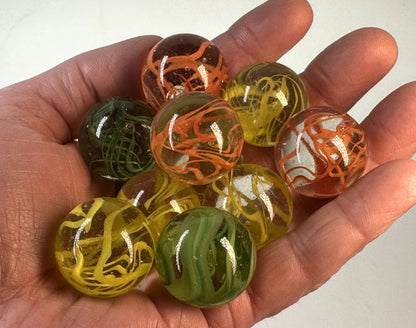 Spaghetti Red/Green/Yellow random color mix Glass Marbles 25mm (1 inch) SHOOTER (Lot of 10)