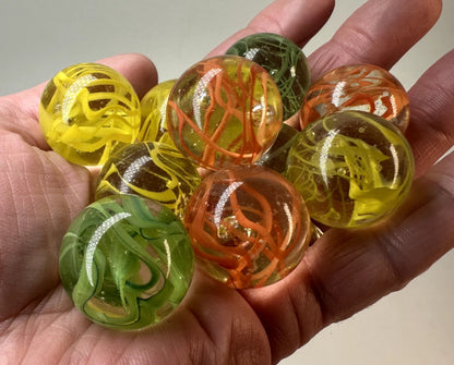 Spaghetti Red/Green/Yellow random color mix Glass Marbles 25mm (1 inch) SHOOTER (Lot of 10)