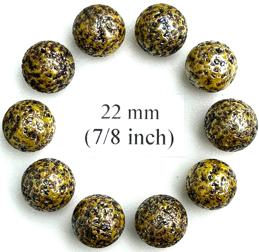 (Lot of 10) SPINOSAURUS Yellow/brown Confetti Swirl Glass Marbles 22mm (7/8 inch) SHOOTER Taw Lot