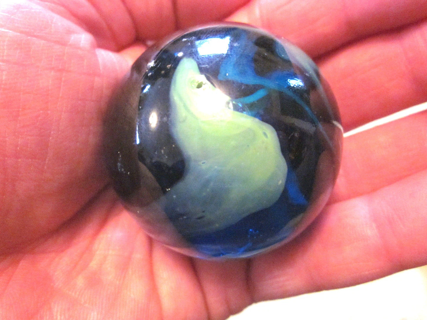 Toe Breaker 50mm (2") SEA TURTLE translucent cobalt blue green swirl Glass Marble