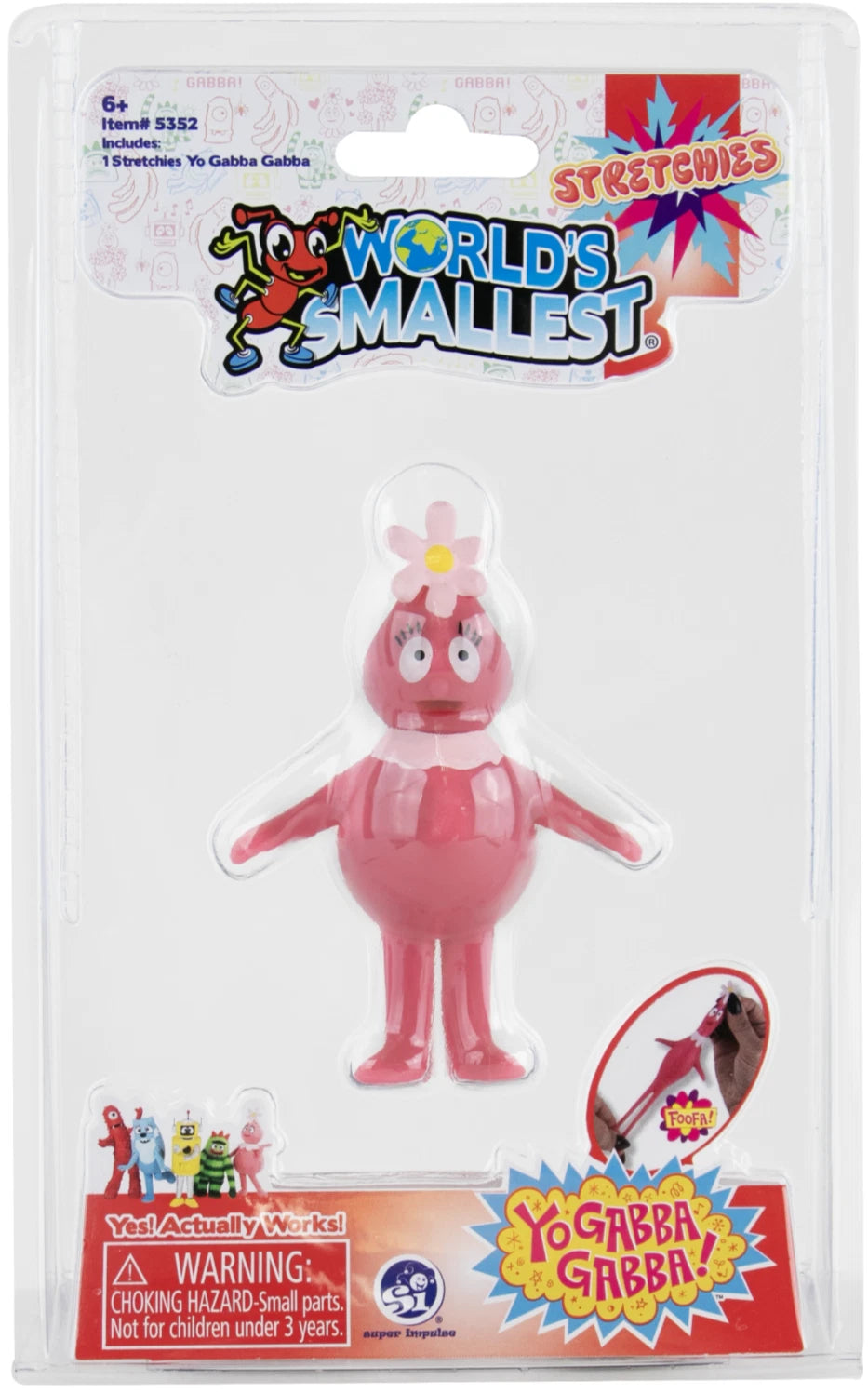 (Set of 2) World's Smallest STRETCHIES YO GABBA! Squish Fidget Foofa Brobee Toy