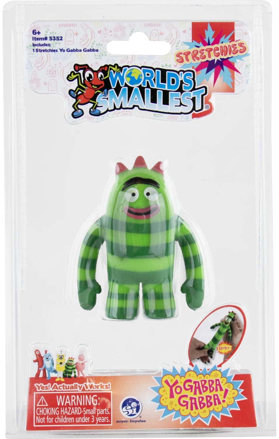 (Set of 2) World's Smallest STRETCHIES YO GABBA! Squish Fidget Foofa Brobee Toy