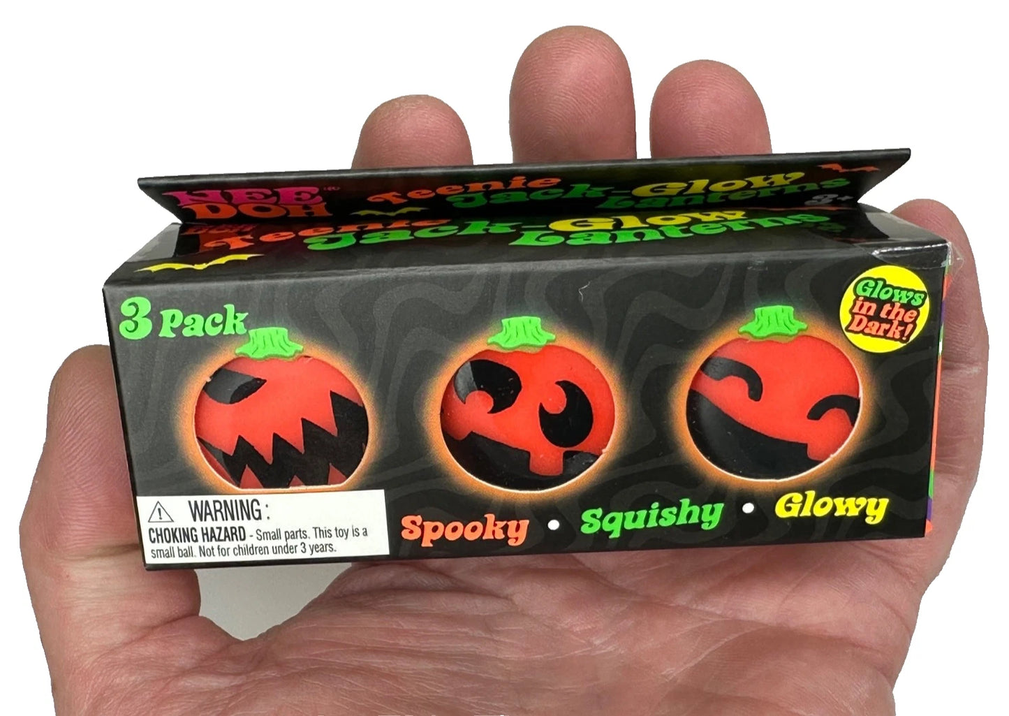 3-PACK-NeeDoh TEENIE Jack-Glow-Lantern Glow-in-the-Dark Squishy Squeeze Toy