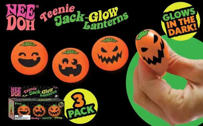 3-PACK-NeeDoh TEENIE Jack-Glow-Lantern Glow-in-the-Dark Squishy Squeeze Toy
