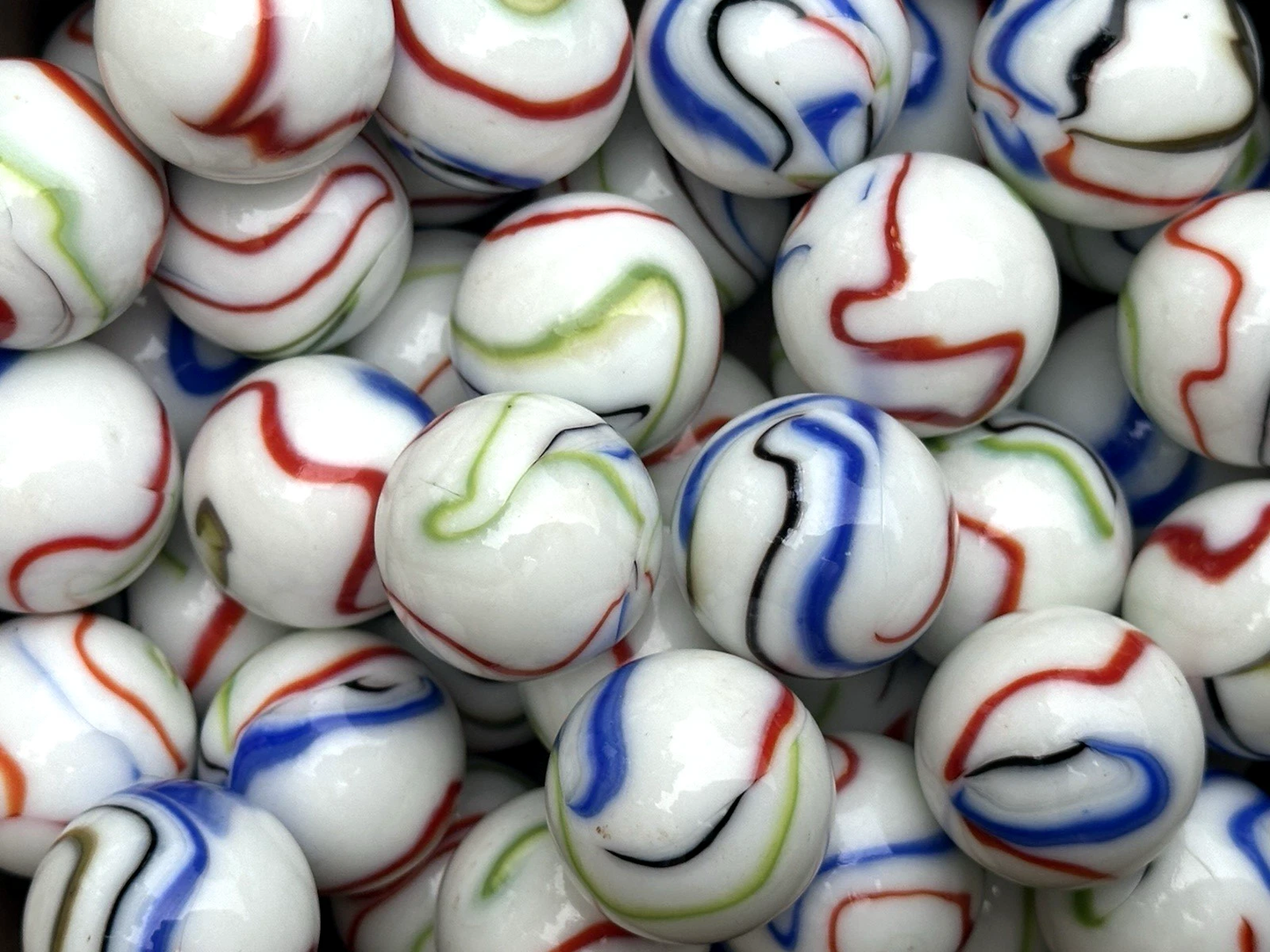 TIE-DYE White/Red/Blue/Green Glass Marbles 25mm (1 inch) SHOOTER Taw Lot