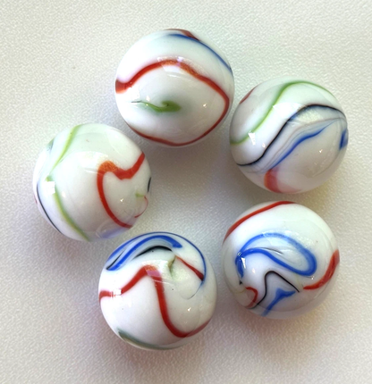 TIE-DYE White/Red/Blue/Green Glass Marbles 25mm (1 inch) SHOOTER Taw Lot