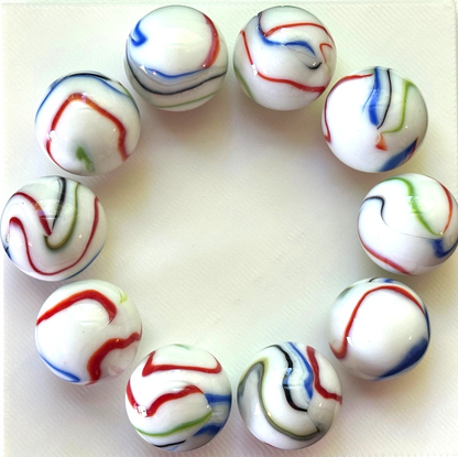 TIE-DYE White/Red/Blue/Green Glass Marbles 25mm (1 inch) SHOOTER Taw Lot