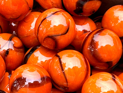 (Lot of 5) BENGAL TIGER Orange/Black Swirl  Glass Marbles 22mm (7/8 inch) SHOOTER Taw Lot