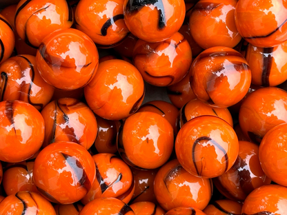 (Lot of 5) BENGAL TIGER Orange/Black Swirl  Glass Marbles 22mm (7/8 inch) SHOOTER Taw Lot