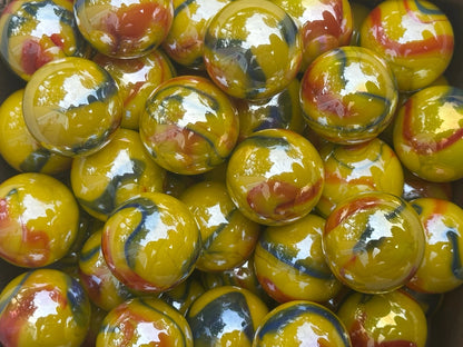 Lot of 5 TROPICANA Yellow/Red Glass Marbles 25mm (1 inch) shooter