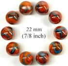(Lot of 10) VALKYRIE Orange/Blue Iridescent Glass Marbles 22mm (7/8 inch) SHOOTER Taw Lot