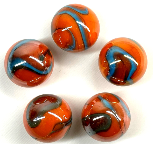 (Lot of 5) VALKYRIE Orange/Blue Iridescent Glass Marbles 22mm (7/8 inch) SHOOTER Taw Lot (Copy)