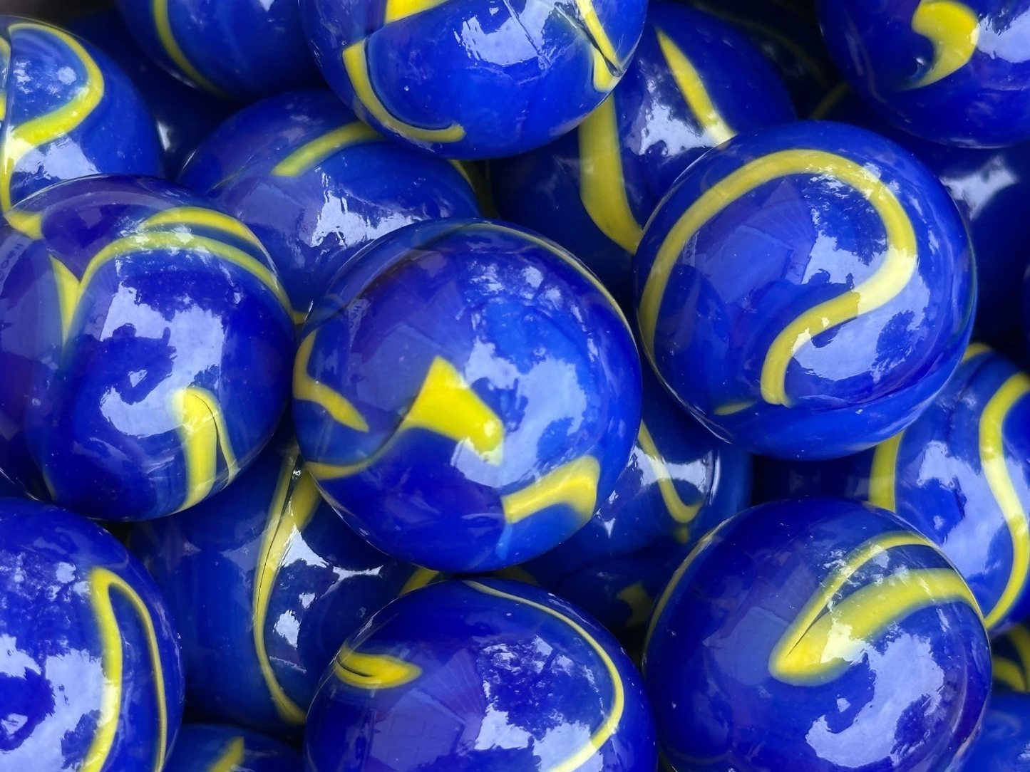 (Lot of 5) VAN GOGH Blue/Yellow Swirl Glass Marbles 22mm (7/8 inch) SHOOTER Taw Lot