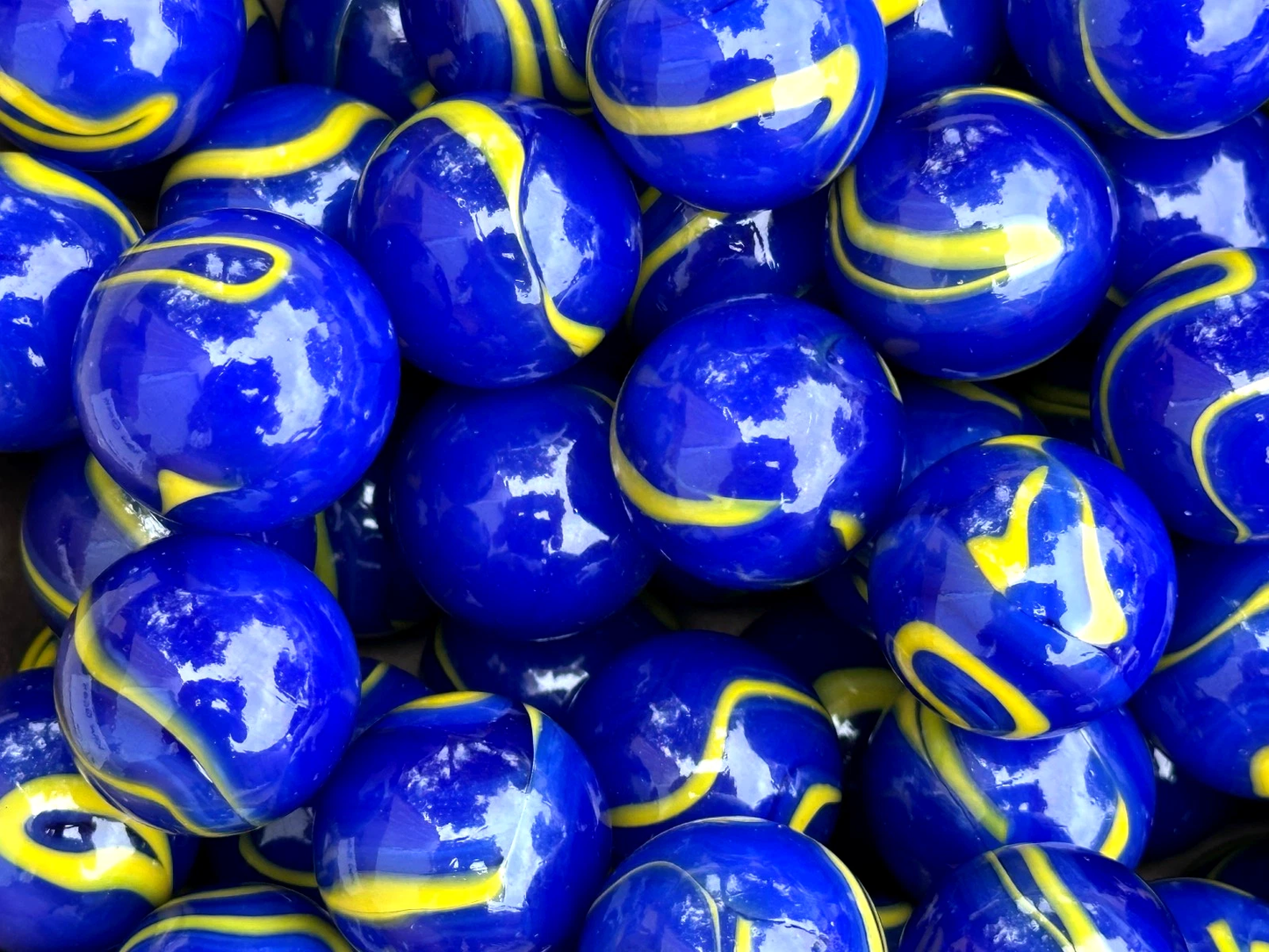 (Lot of 5) VAN GOGH Blue/Yellow Swirl Glass Marbles 22mm (7/8 inch) SHOOTER Taw Lot