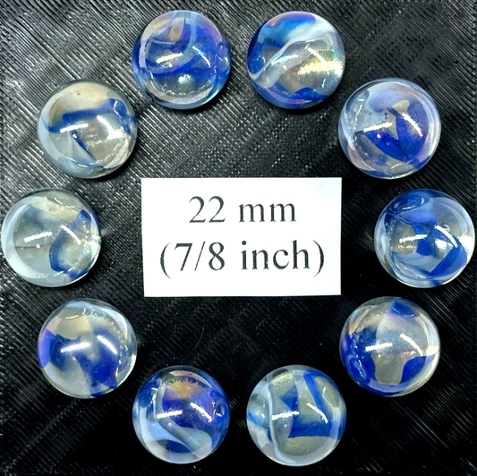 (Lot of 10) VAPOUR Clear Blue Swirl Glass Marbles 22mm (7/8 inch) SHOOTER Taw Lot