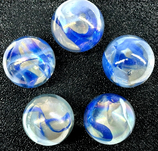 (Lot of 5) VAPOUR Clear Blue Swirl Glass Marbles 22mm (7/8 inch) SHOOTER Taw Lot