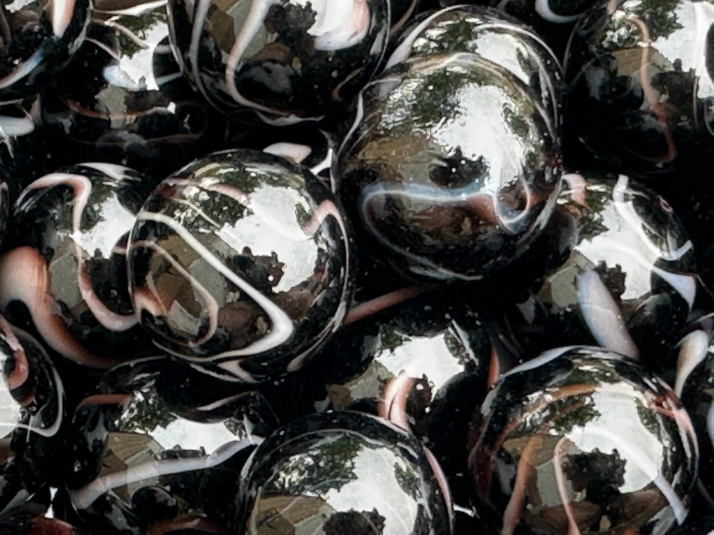 (Lot of 10) ZEBRA Black/White  Swirl  Glass Marbles 22mm (7/8 inch) SHOOTER Taw Lot