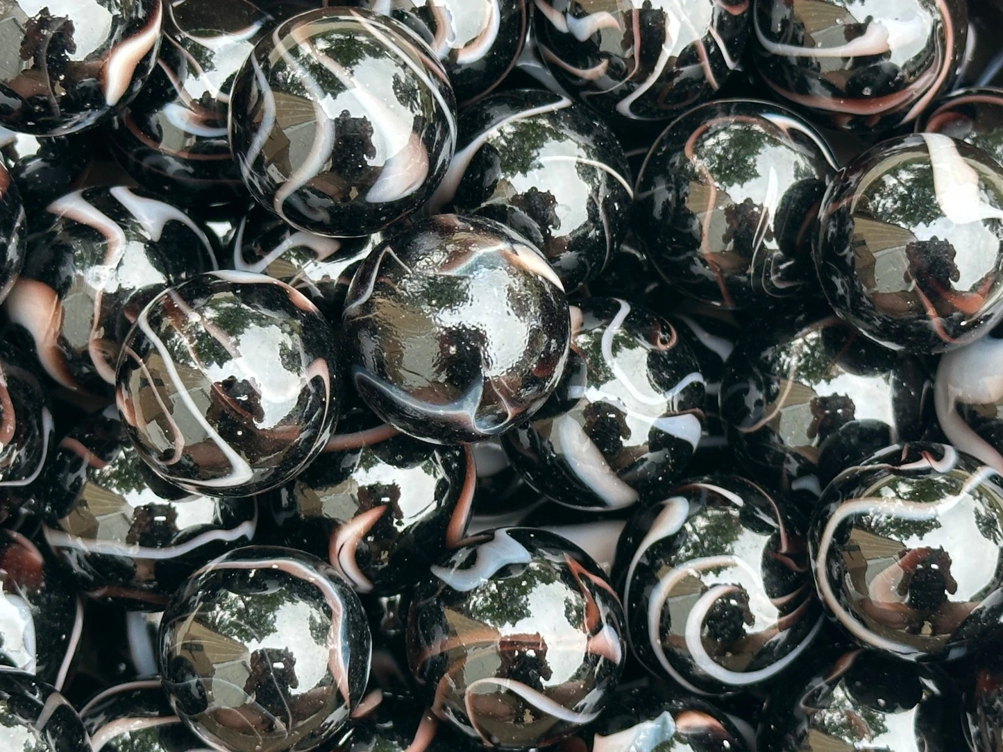 (Lot of 10) ZEBRA Black/White  Swirl  Glass Marbles 22mm (7/8 inch) SHOOTER Taw Lot