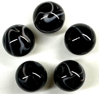 (Lot of 5) ZEBRA Black/White  Swirl  Glass Marbles 22mm (7/8 inch) SHOOTER Taw Lot