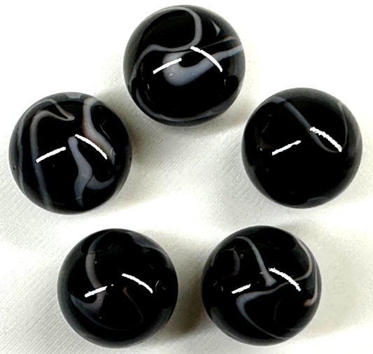 (Lot of 5) ZEBRA Black/White  Swirl  Glass Marbles 22mm (7/8 inch) SHOOTER Taw Lot