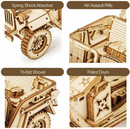 Robotime laser cut wood Army Jeep  Model Kit ROKR 3D Puzzle Toy DIY